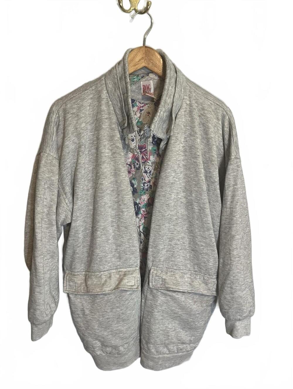 Vintage Gray Sweatshirt Button Up Jacket 80/90s OS Sporty Granny